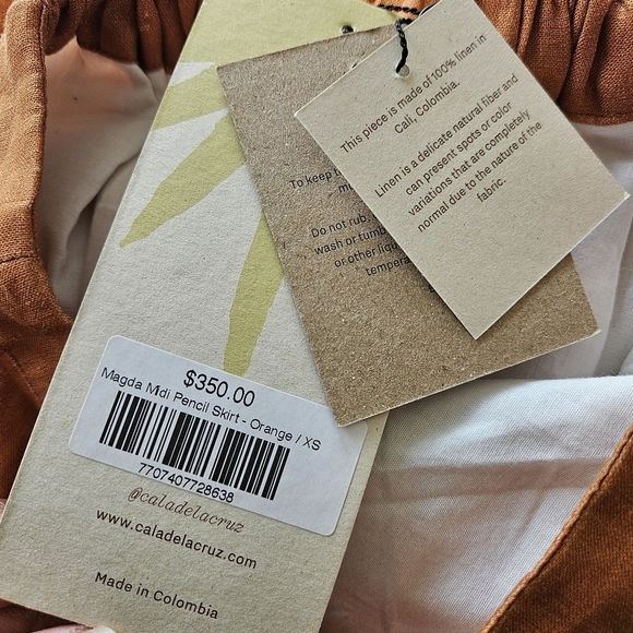 Cala de la Cruz Orange Magda Midi Pencil Skirt NWT - Picture 13 of 14